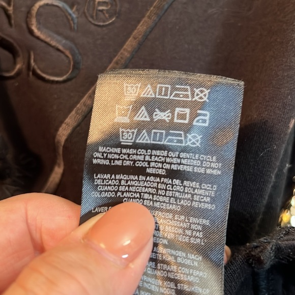 Guess Los Angelos Size L EUC Black Crop Hood Sweatshirt Sequined Sleeves (0213) - Picture 12 of 12